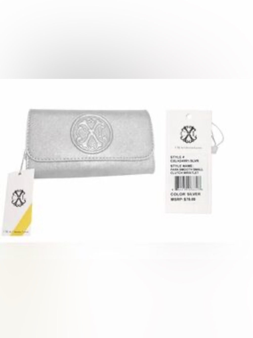 NWT Christian Lacroix Park Smooth Small Clutch Wristlet Silver CXL Logo